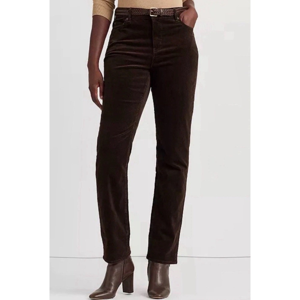 Lauren Jean Co. Ralph Lauren Women Brown Corduroy Straight Leg Pants‎ Size 4